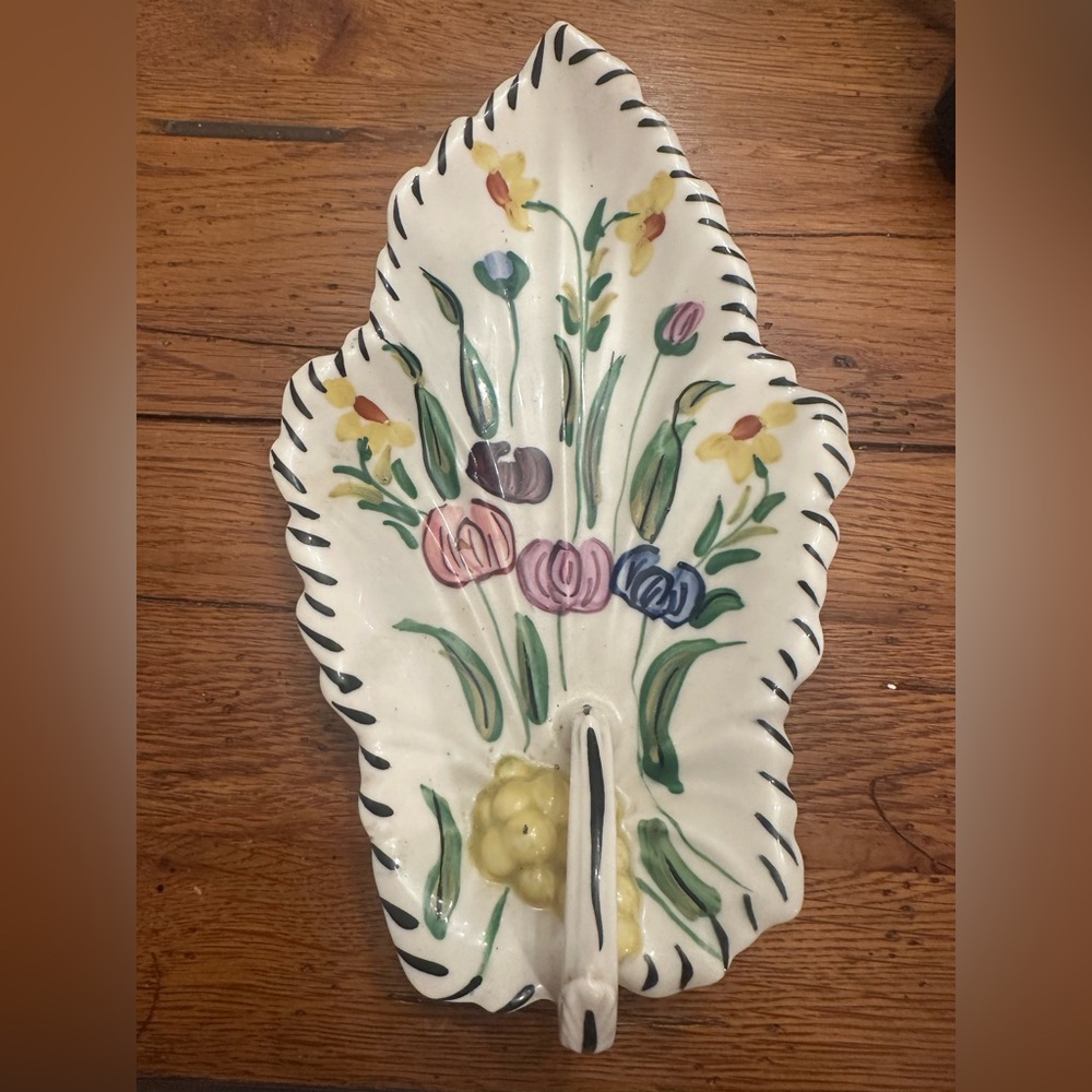 VINTAGE BLUE RIDGE POTTER FLORAL HAND PAINTED CELERY DISH